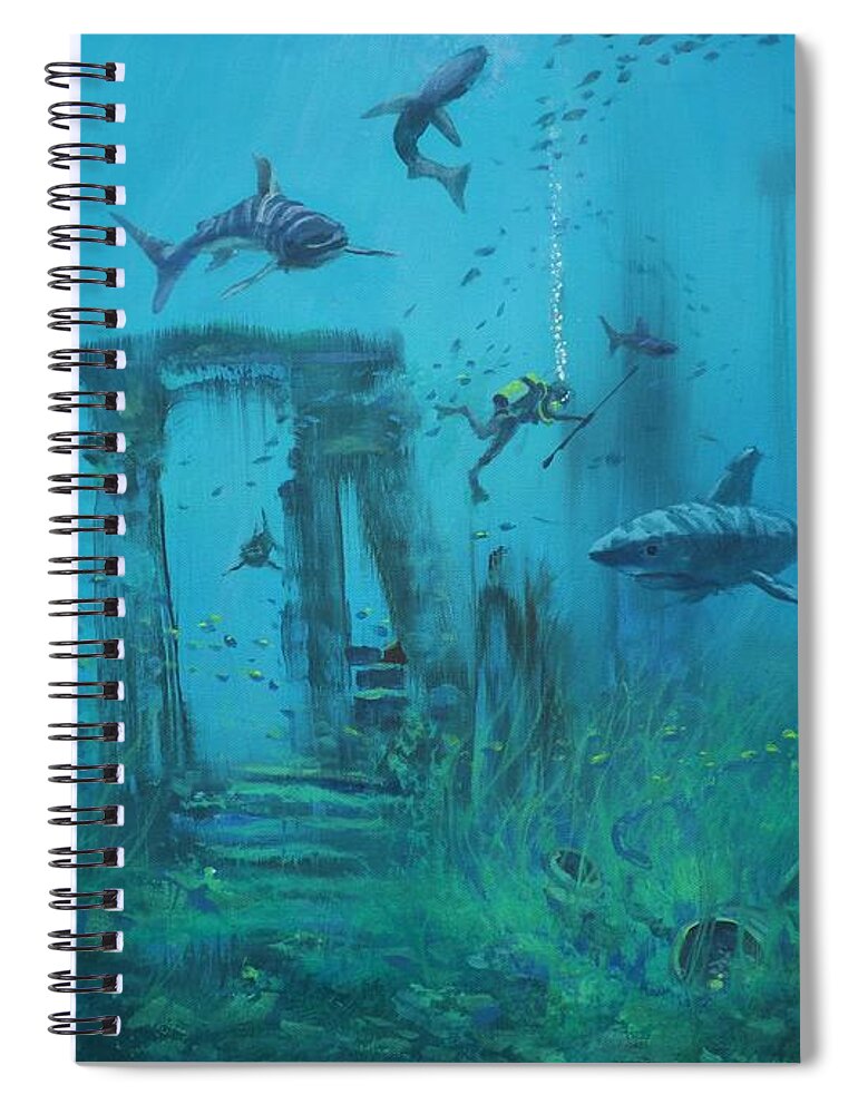 Atlantis Spiral Notebook featuring the painting Atlantis Found by Tom Shropshire