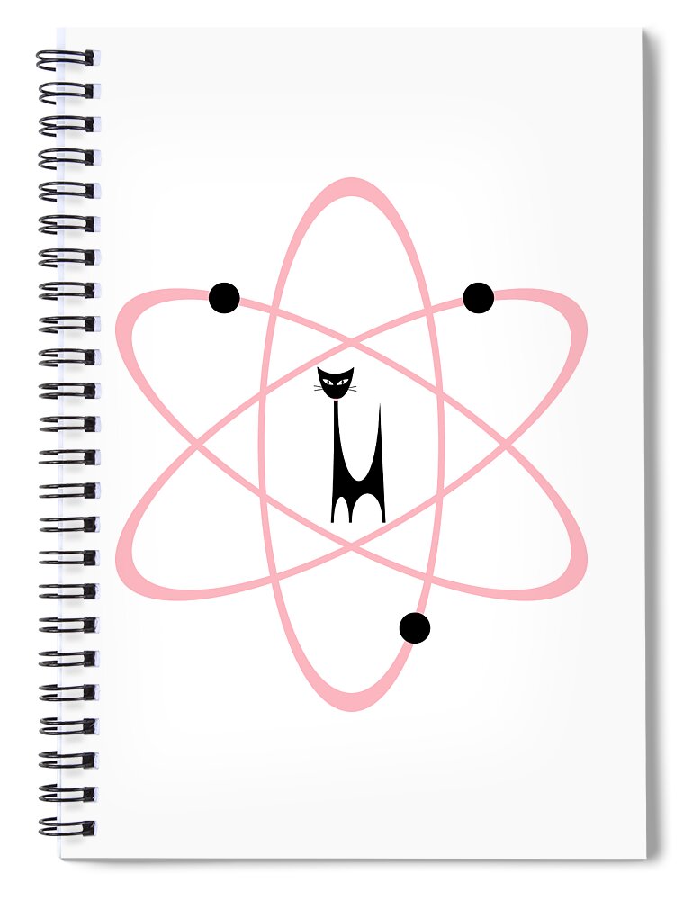 Atomic Cat Spiral Notebook featuring the digital art Atom Cat in Pink Transparent Background by Donna Mibus