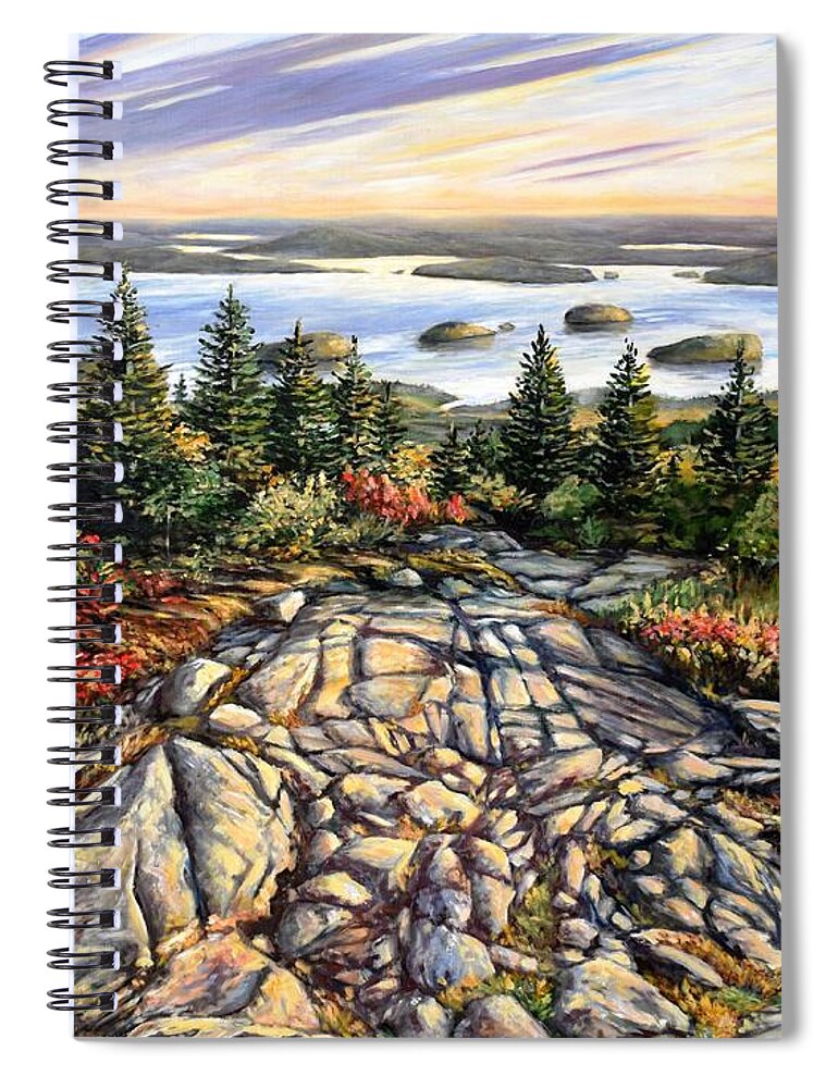 Cadillac Spiral Notebook featuring the painting Atop Cadillac Mountain by Eileen Patten Oliver