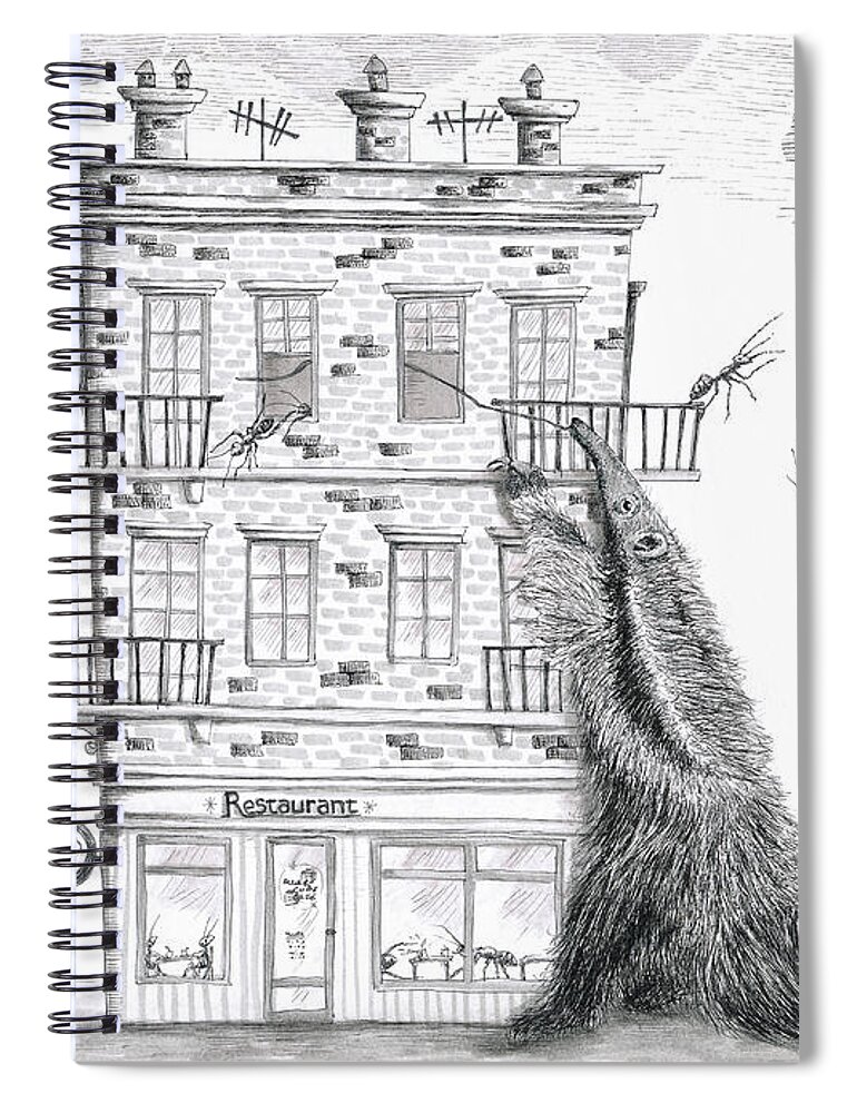 Anteater Spiral Notebook featuring the drawing Attack of the Giant Anteater by Marie Stone