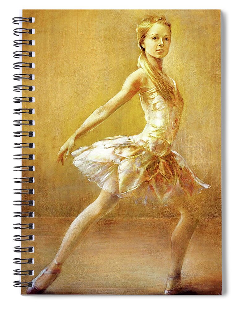 Ballerina Spiral Notebook featuring the painting Attitude Ballerina painting on leatheder by Vali Irina Ciobanu