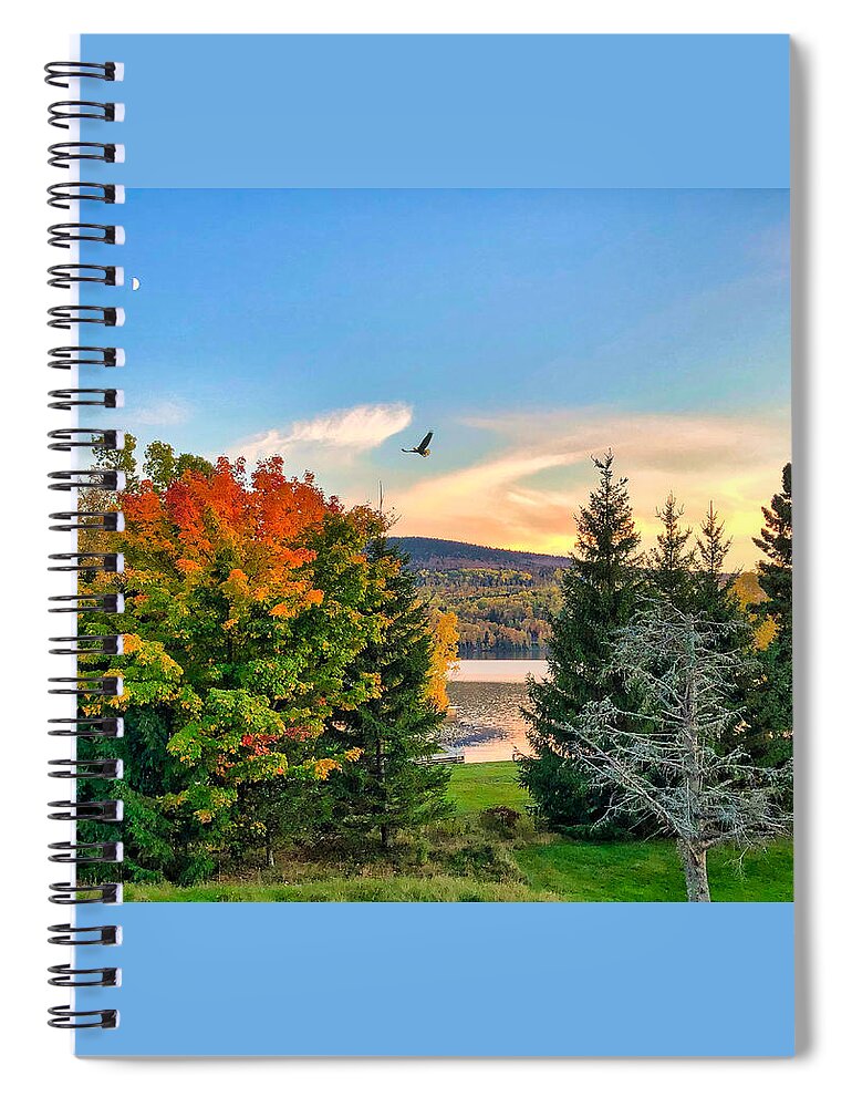 Lake Spiral Notebook featuring the photograph Atumn Moon and Eagle by Russel Considine