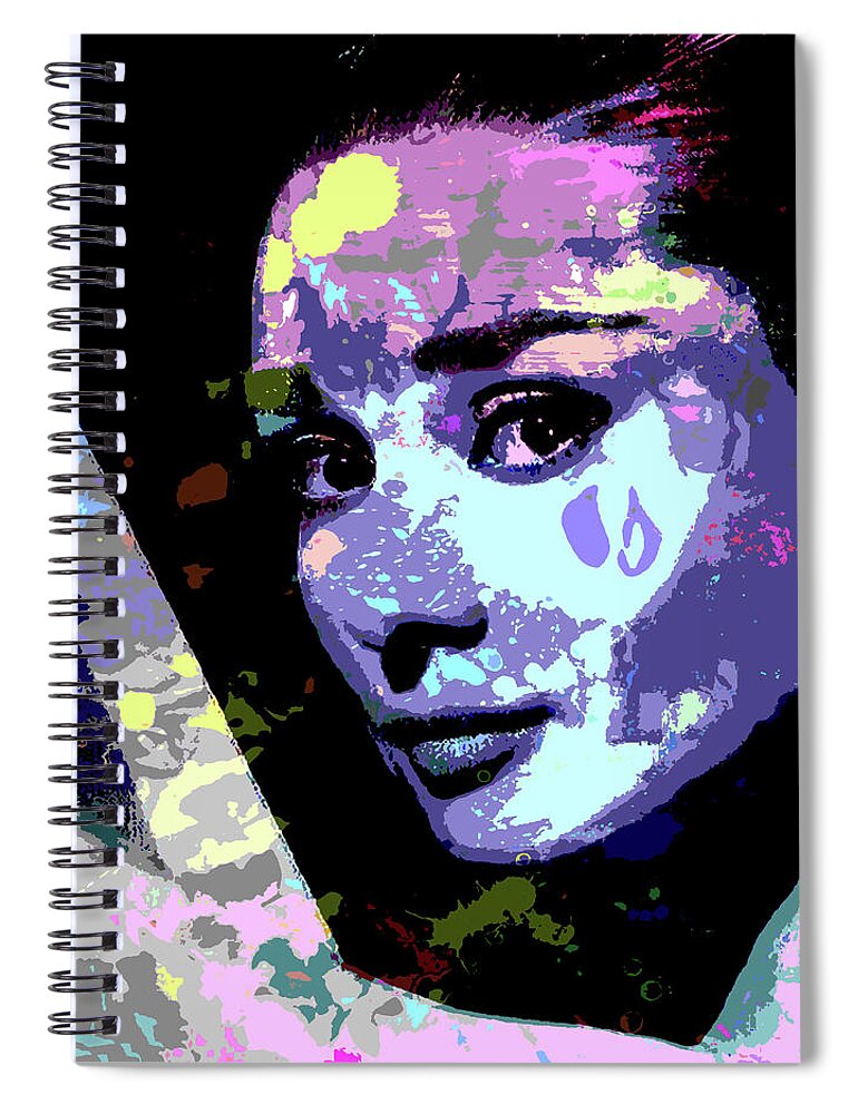 Audrey Hepburn Spiral Notebook featuring the digital art Audrey Hepburn - 3 psychedelic portrait by Movie World Posters