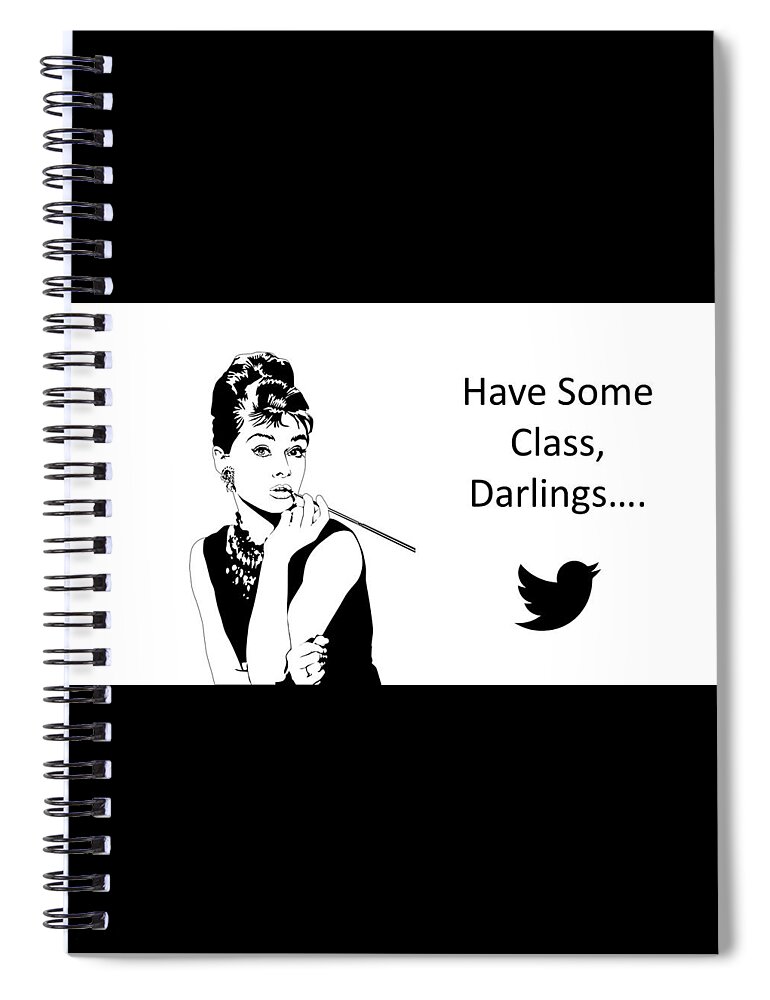 Social Media Spiral Notebook featuring the drawing Audrey Hepburn Says... by Nancy Ayanna Wyatt