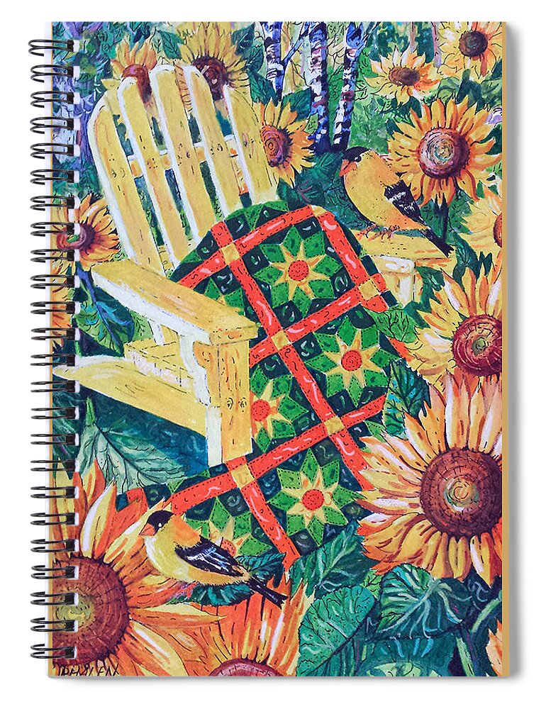 August Sunflowers And Quilt Spiral Notebook featuring the painting August Sunflowers and Quilt by Diane Phalen