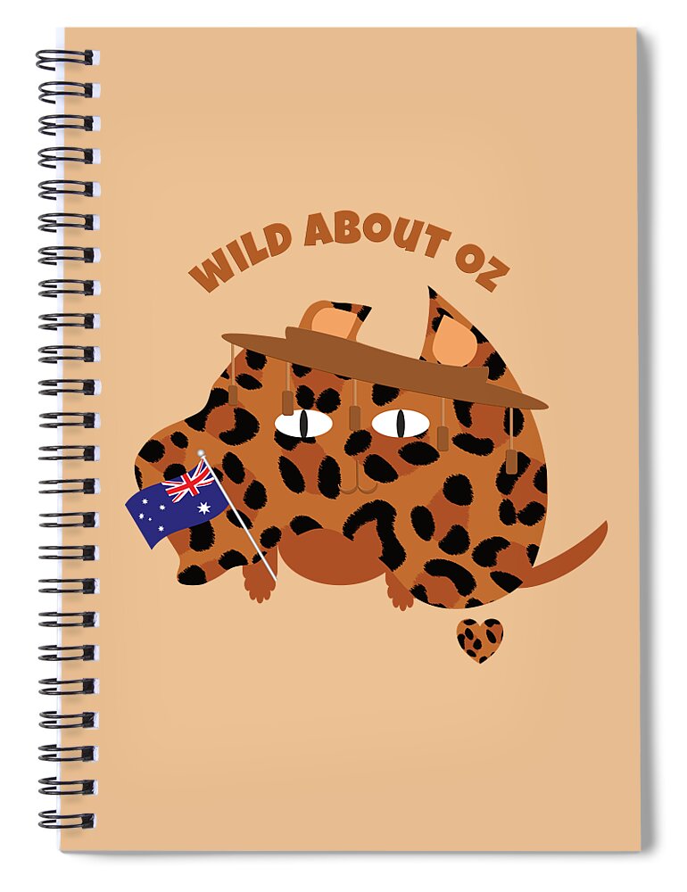 Straya Spiral Notebook featuring the digital art Australia Day Cat and Flag Animal Print by Barefoot Bodeez Art