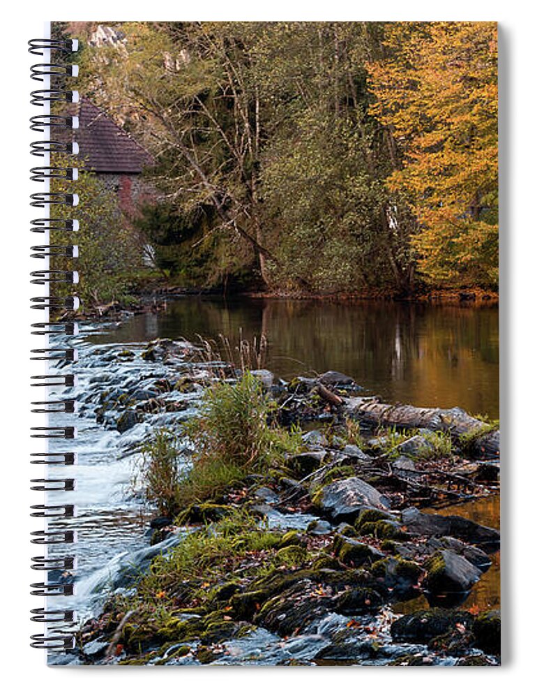 Autumn Spiral Notebook featuring the photograph Automn trees reflection, La Sioule river by Jean-Luc Farges