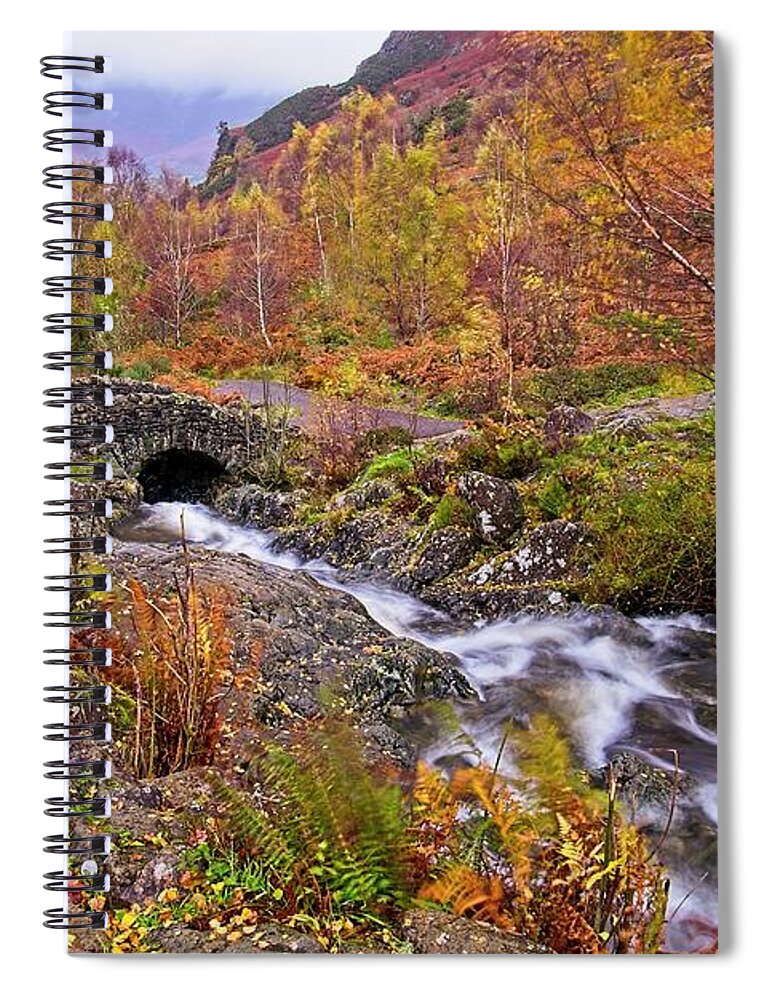 Ashness Bridge Spiral Notebook featuring the photograph Autumn at Ashness Bridge Lake District by Martyn Arnold