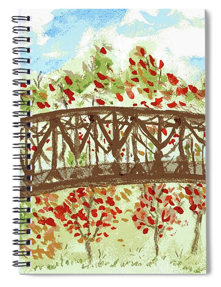 Bellamy Park Spiral Notebook featuring the painting Autumn at Bellamy Park Bridge by Branwen Drew