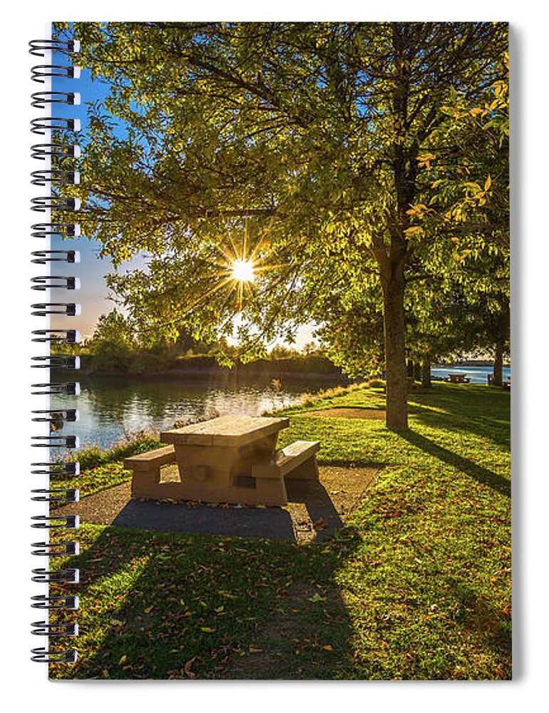 Alex Lyubar Spiral Notebook featuring the photograph Autumn at the picnic area by Alex Lyubar