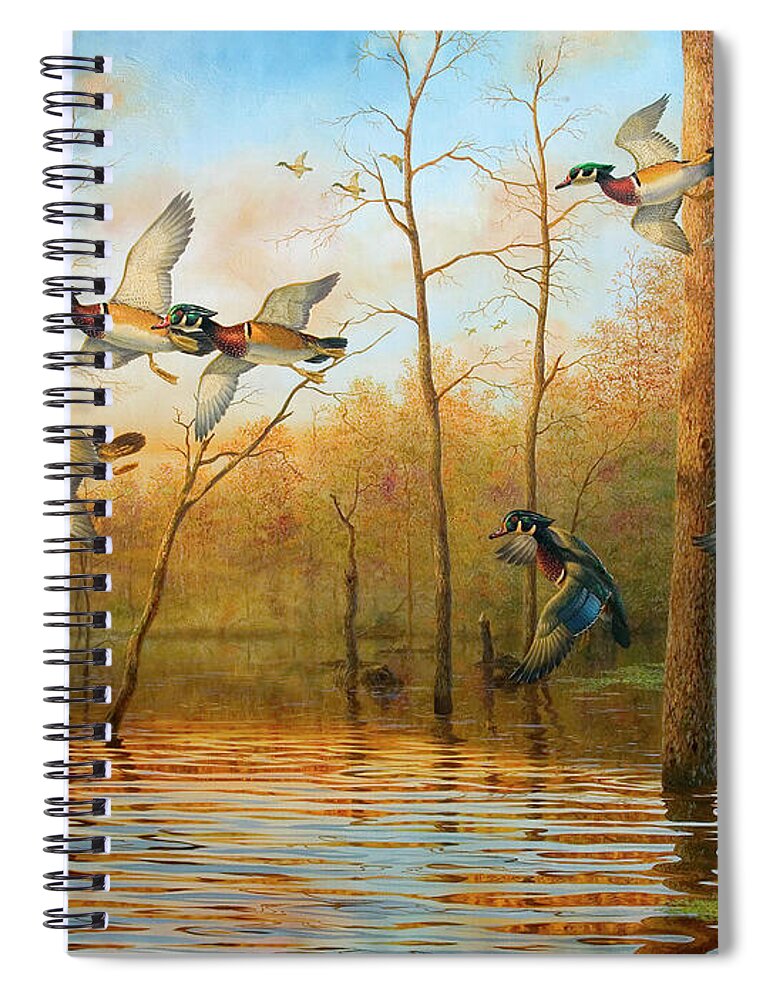 Guy Crittenden Waterfowl Spiral Notebook featuring the painting Autumn Beaverpond by Guy Crittenden