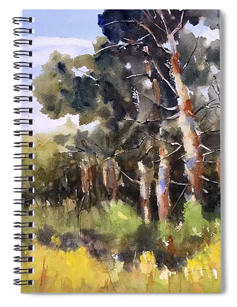 Landscape Spiral Notebook featuring the painting Autumn Begins by Judith Levins