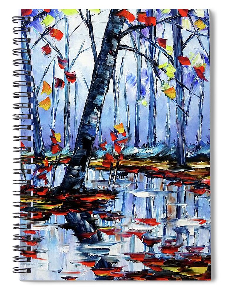 Golden Autumn Spiral Notebook featuring the painting Autumn By The River by Mirek Kuzniar