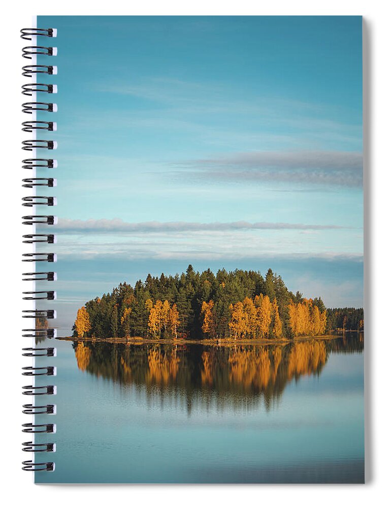 Admire Spiral Notebook featuring the photograph Autumn coloured island in the middle of the lake by Vaclav Sonnek