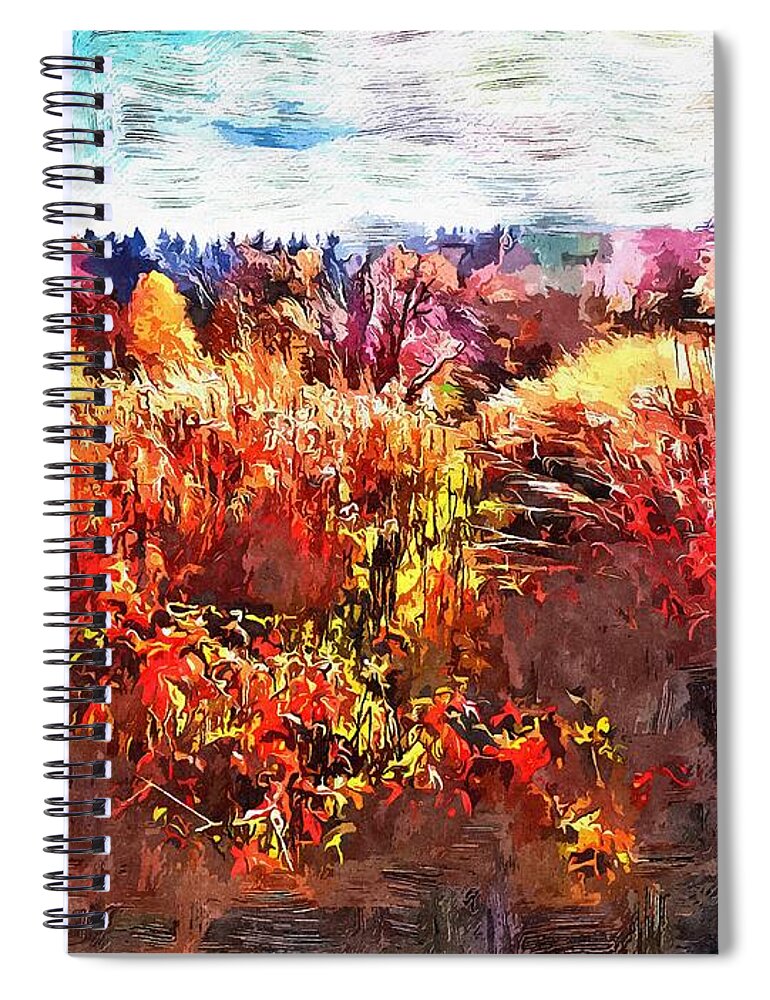 Autumn Spiral Notebook featuring the mixed media Autumn Field by Christopher Reed