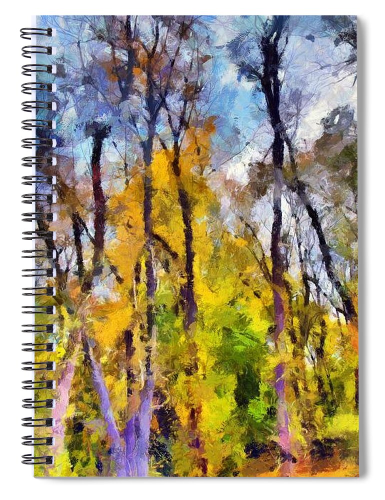 Trees Spiral Notebook featuring the mixed media Autumn in the Park by Christopher Reed