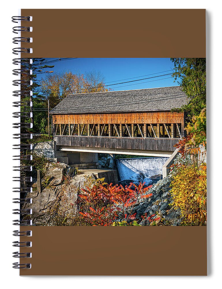 Bridge Spiral Notebook featuring the photograph Autumn in Vermont at Quechee Covered Bridge by Ron Long Ltd Photography