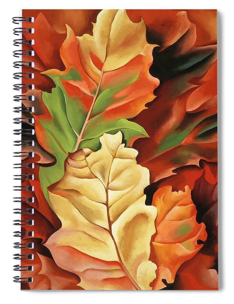 Georgia O'keeffe Spiral Notebook featuring the painting Autumn leaves, Lake George, NY - modernist nature pattern painting by Georgia O'Keeffe