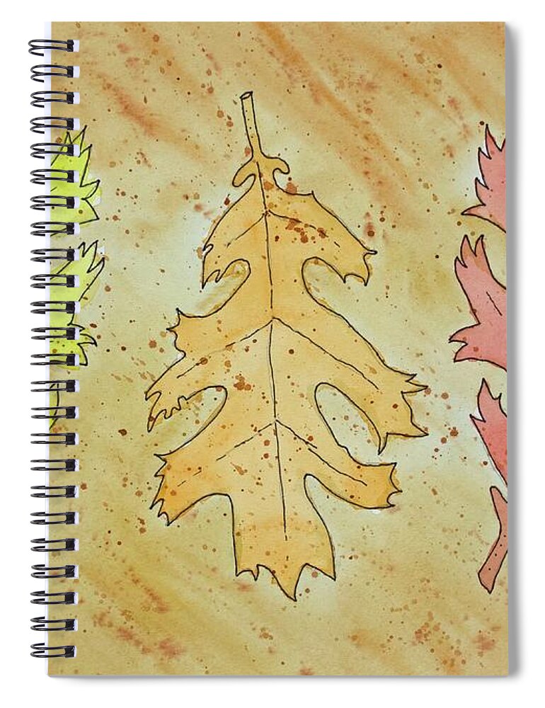 Autumn Oak Leaves A Pen & Ink Watercolor Painting By Norma Appleton Spiral Notebook featuring the painting Autumn Oak Leaves by Norma Appleton