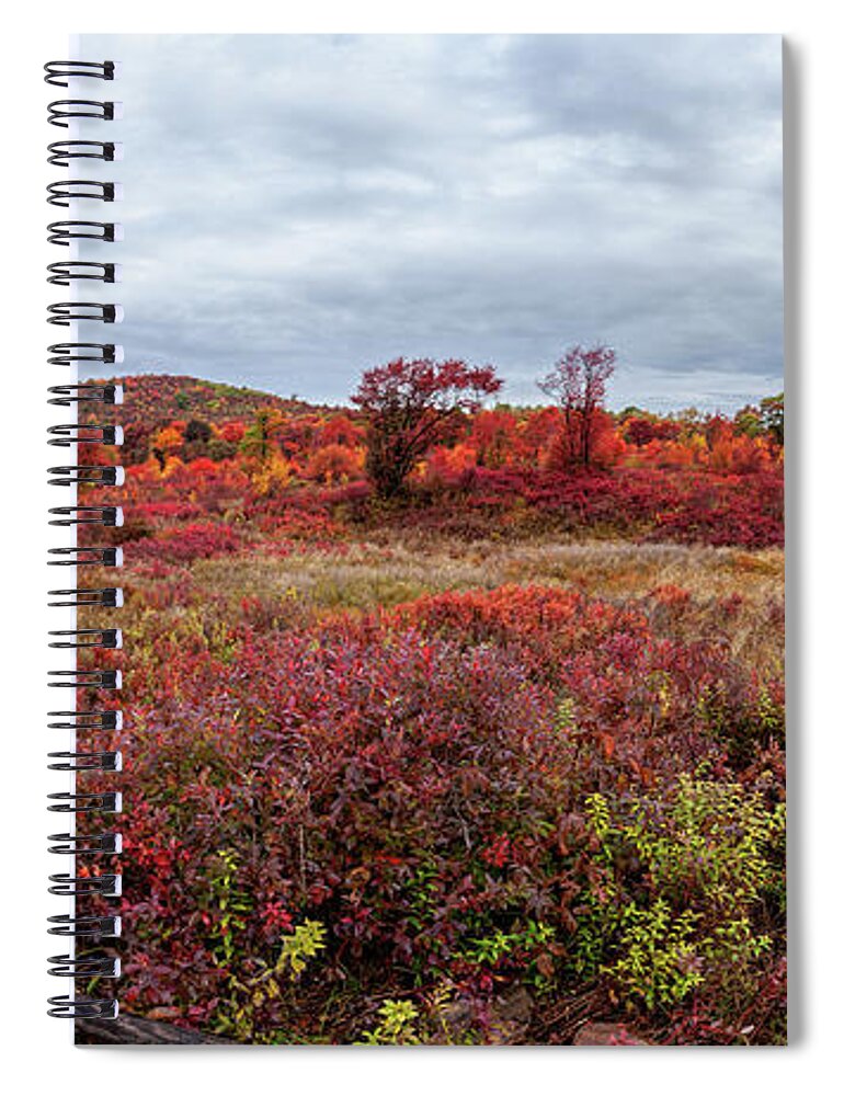 Autumn Spiral Notebook featuring the photograph Autumn Red Graveyard Fields Panorama by Dan Carmichael