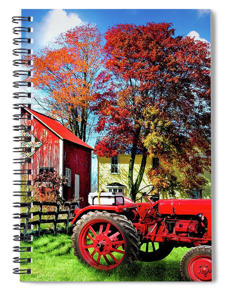 Barns Spiral Notebook featuring the photograph Autumn Reds on the Farm Square by Debra and Dave Vanderlaan
