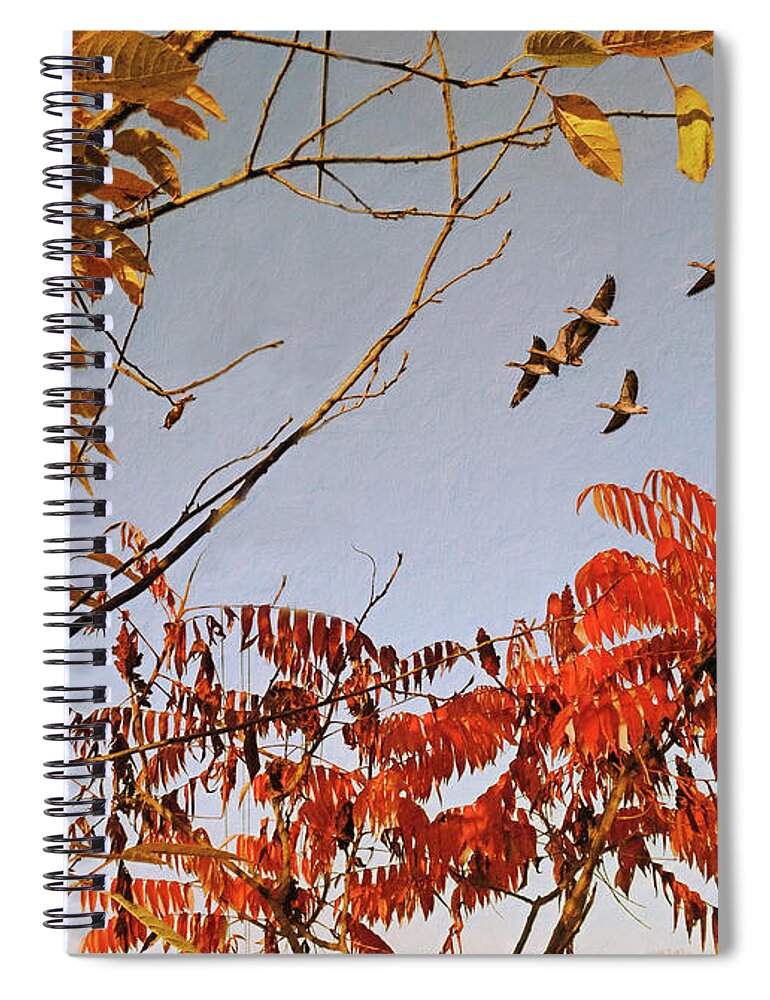 Autumn Sky Spiral Notebook featuring the mixed media Autumn Sky by Alex Mir