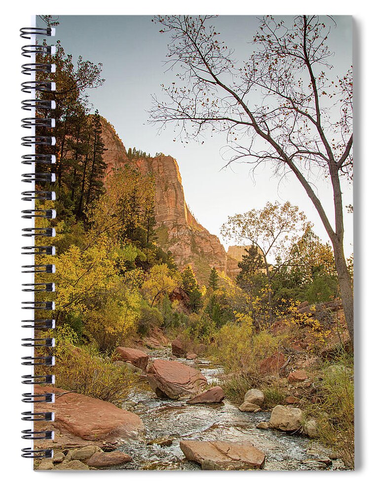 Zion Sunset Spiral Notebook featuring the photograph Autumn sunset in Zion by Kunal Mehra