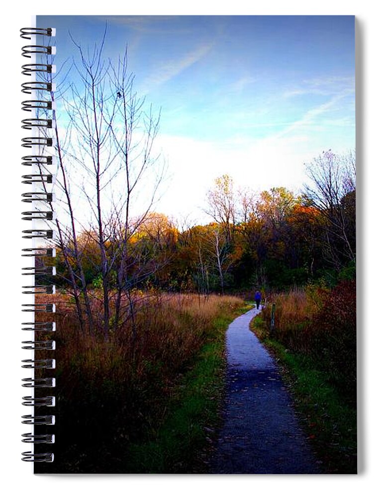 Nature Spiral Notebook featuring the photograph Autumn Trail Under The Blue Sky - Frank J Casella by Frank J Casella