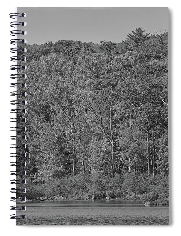 Black And White Spiral Notebook featuring the photograph Autumn Trees along the Lake by Alan Goldberg