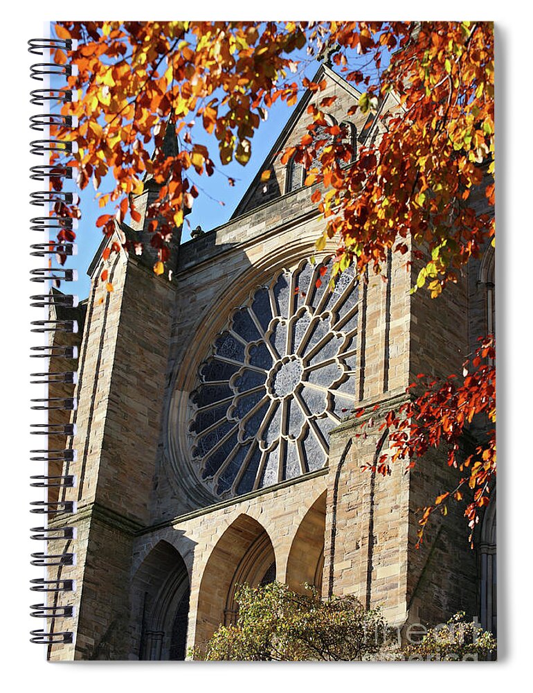 Durham Cathedral Spiral Notebook featuring the photograph Autumn view of Durham Cathedral rose window by Bryan Attewell
