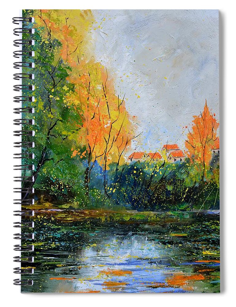 Landscape Spiral Notebook featuring the painting Autumnal quiet waters by Pol Ledent