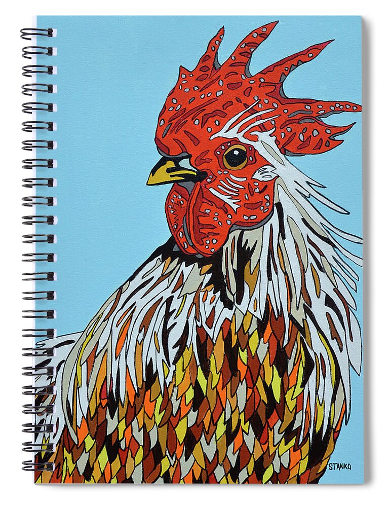 Rooster Chickens Farm Animals Birds Spiral Notebook featuring the painting Autumnus by Mike Stanko