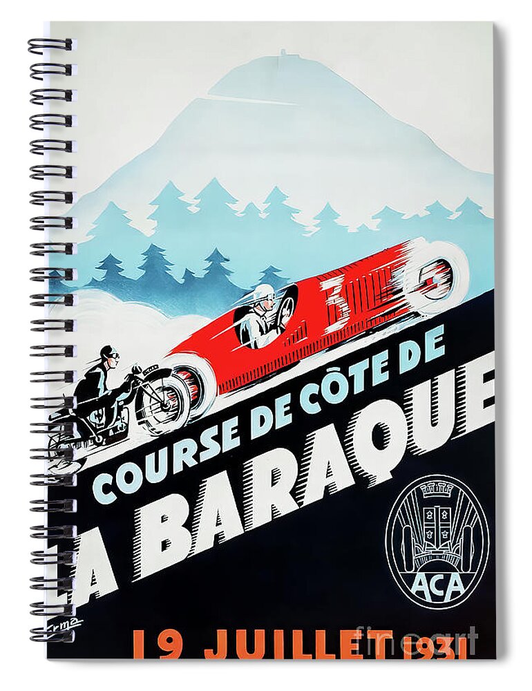 Auvergne Spiral Notebook featuring the drawing Auvergne France 1931 Auto Race by M G Whittingham