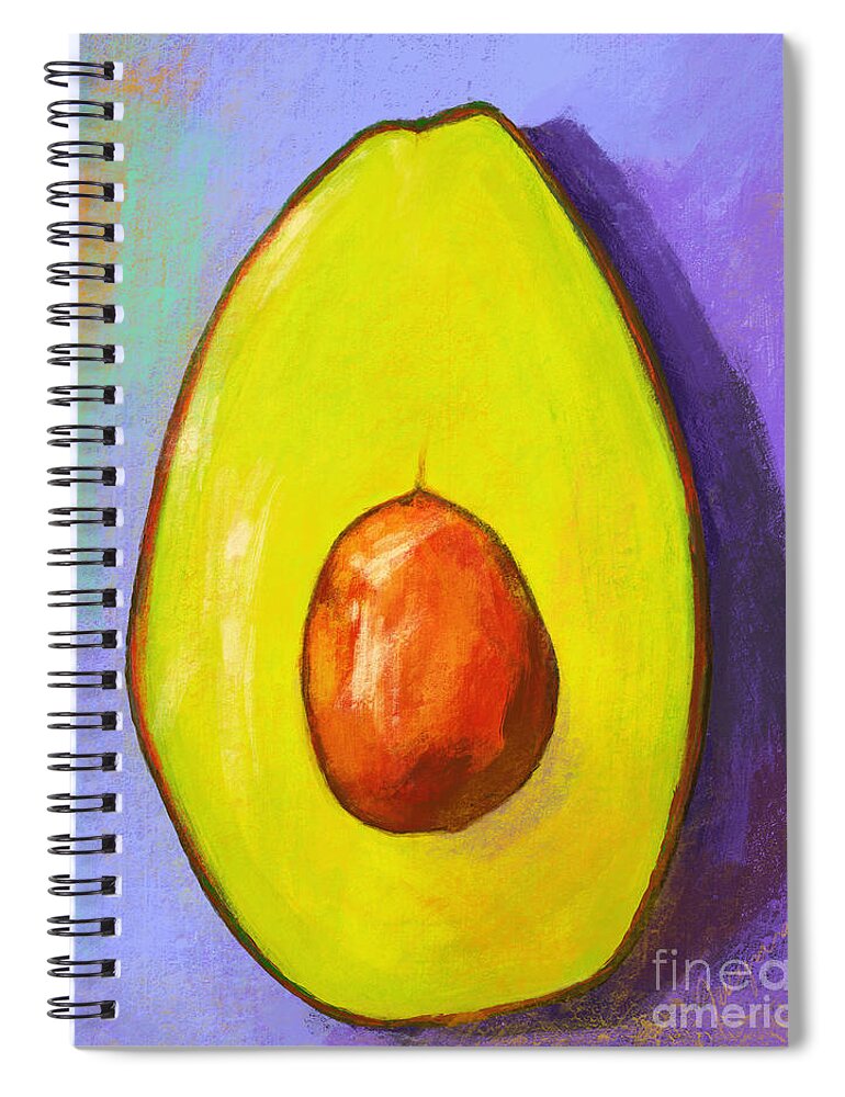 Green Avocado Spiral Notebook featuring the painting Avocado Half with Seed Kitchen Decor in Lavender by Patricia Awapara