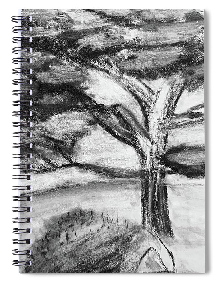 Charcoal Spiral Notebook featuring the drawing Away From The Noise by Lisa White