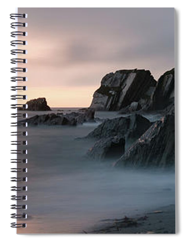 Devon Spiral Notebook featuring the photograph Ayrmer-cove-south-hams-devon-coast-beach-sunset-panorma by Sonny Ryse