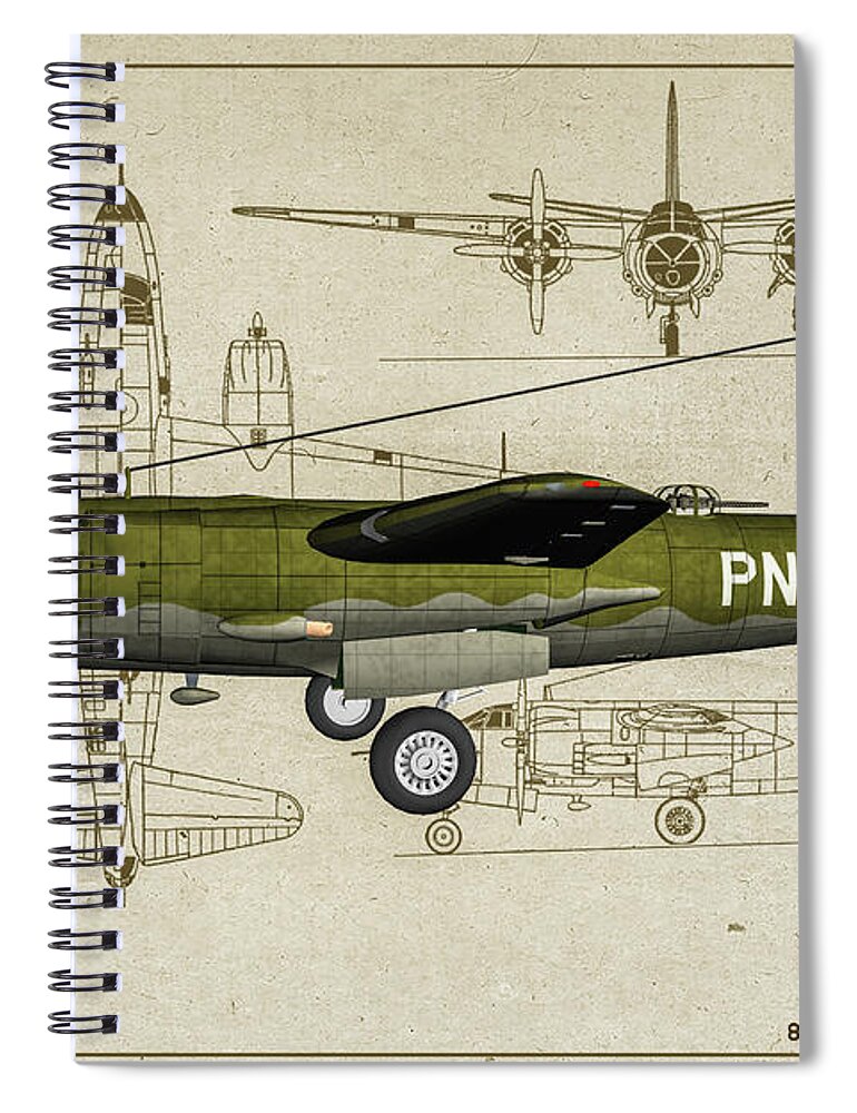 Martin B-26 Marauder Spiral Notebook featuring the photograph B-26 Flak Bait Profile Art by Tommy Anderson