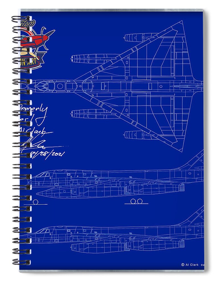 B-58 Spiral Notebook featuring the digital art B-58 Blueprint Tom Demerly by Custom Aviation Art