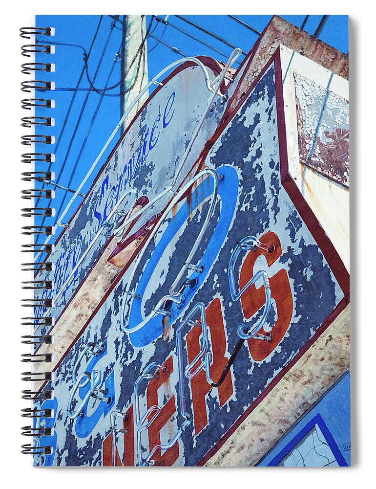 Neon Spiral Notebook featuring the painting B and O Cleaners by Lisa Tennant
