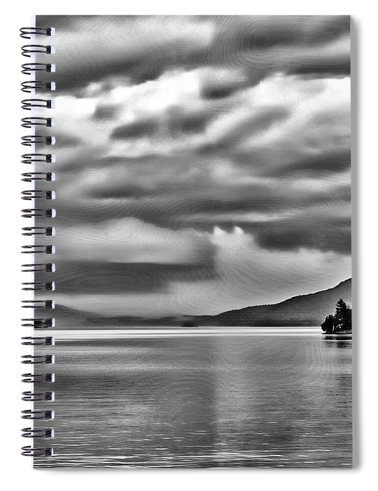 Storm Spiral Notebook featuring the photograph B and W Storm Clouds Over Lake George by Russel Considine