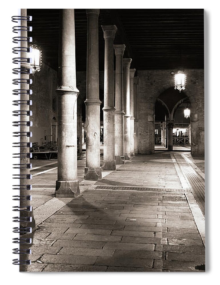 Fine Art Spiral Notebook featuring the photograph B_002739s - Fish Market by night, Venice by Marco Missiaja