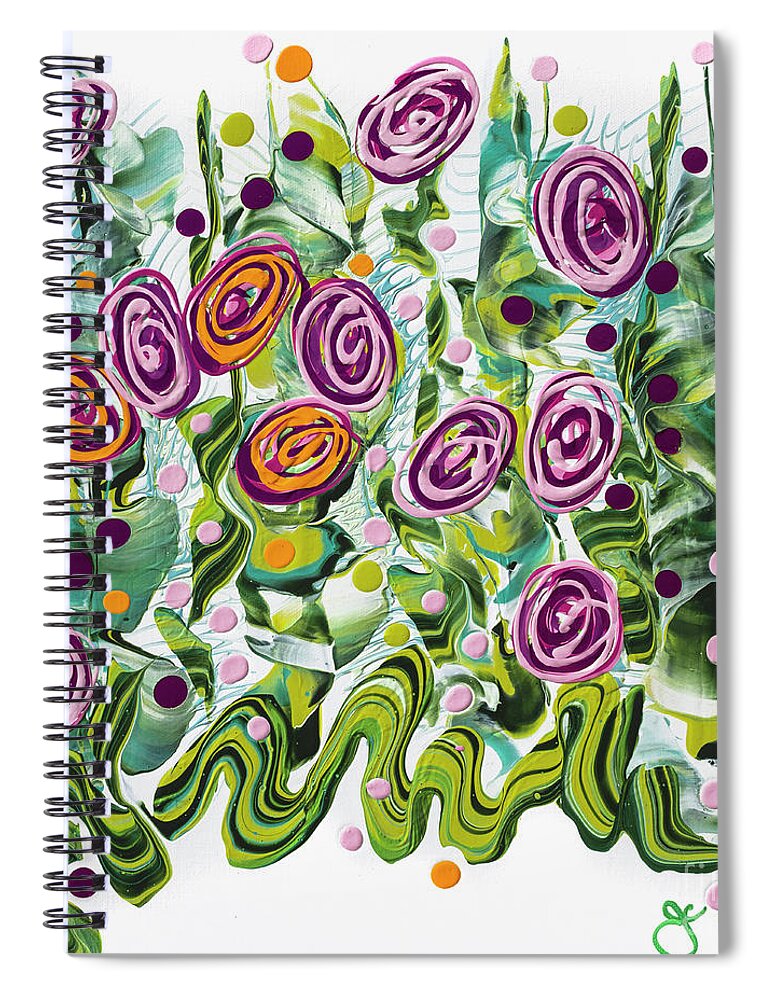 Abstract Flowers Spiral Notebook featuring the painting Backcountry Wildflowers by Jane Crabtree