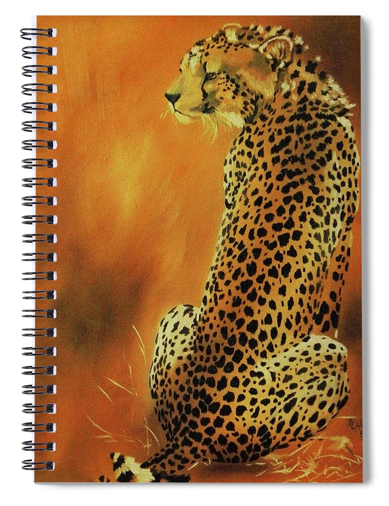 Cheetah Spiral Notebook featuring the painting Backward Glance by Barbara Keith