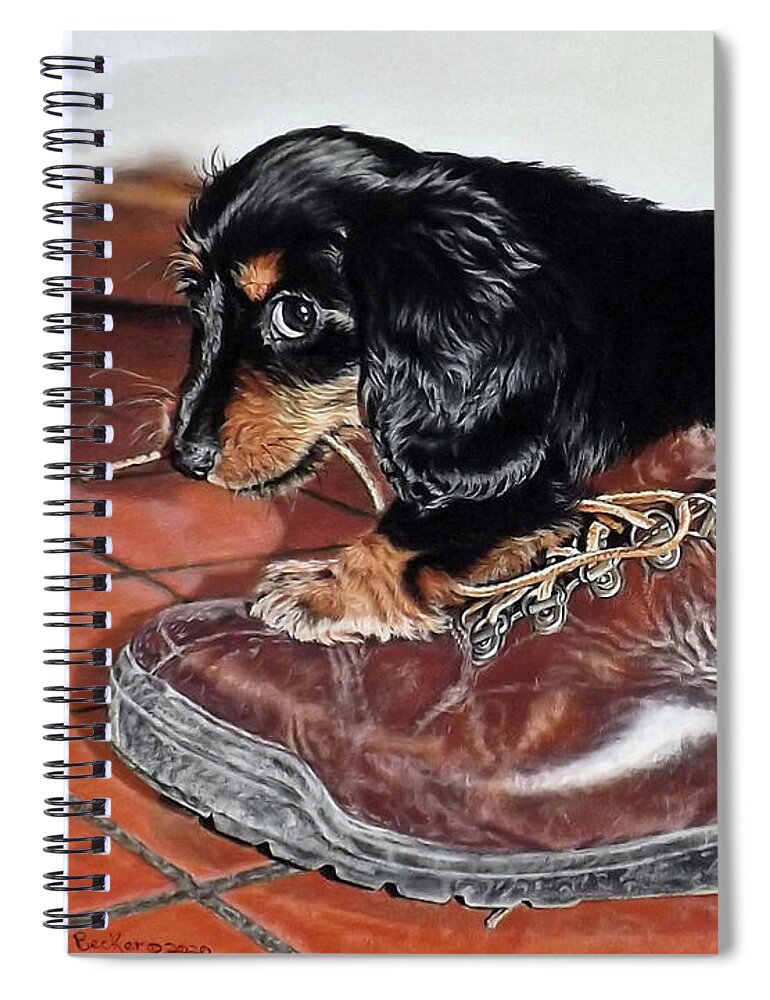 Puppy Spiral Notebook featuring the painting Bad Dog by Linda Becker