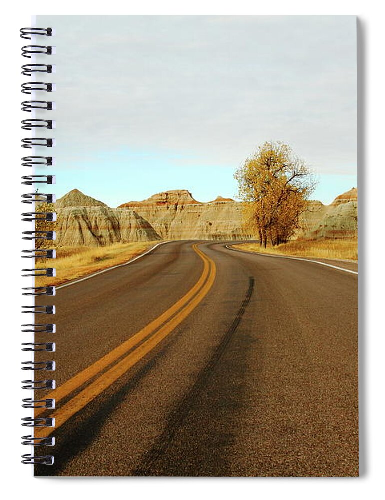 Badlands National Park Spiral Notebook featuring the photograph Badland Blacktop by Lens Art Photography By Larry Trager