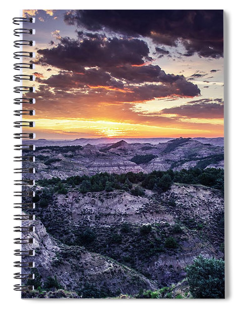 America Spiral Notebook featuring the photograph Badlands Awakening by Andy Crawford