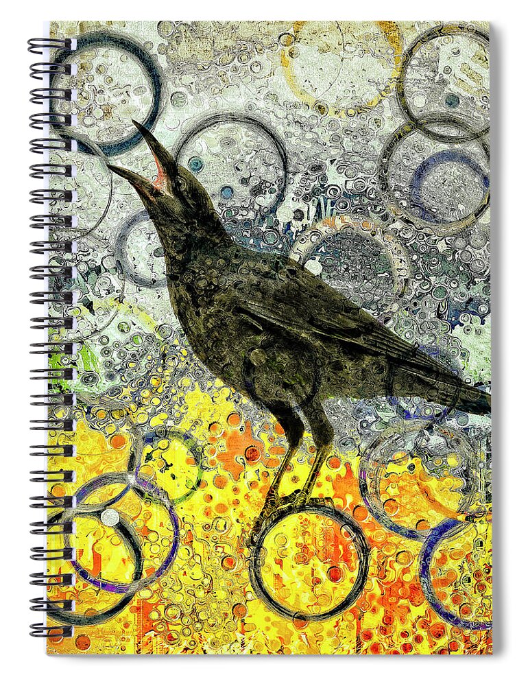 Raven Spiral Notebook featuring the mixed media Balancing Act No. 2 by Sandra Selle Rodriguez
