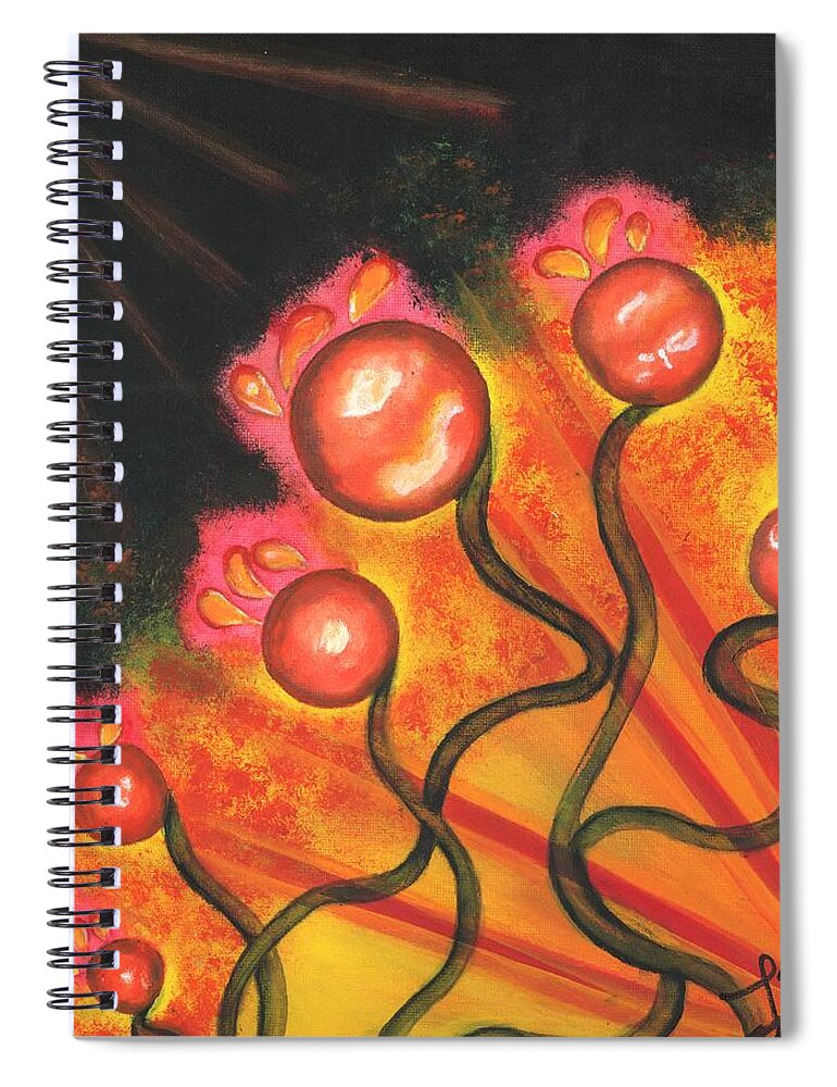 Red Spiral Notebook featuring the painting Balls and Bulbs by Esoteric Gardens KN