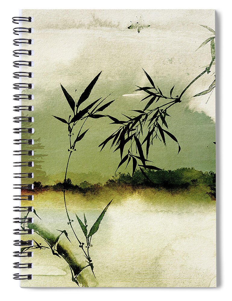 Sunsets Spiral Notebook featuring the mixed media Bamboo Sunsset by Colleen Taylor