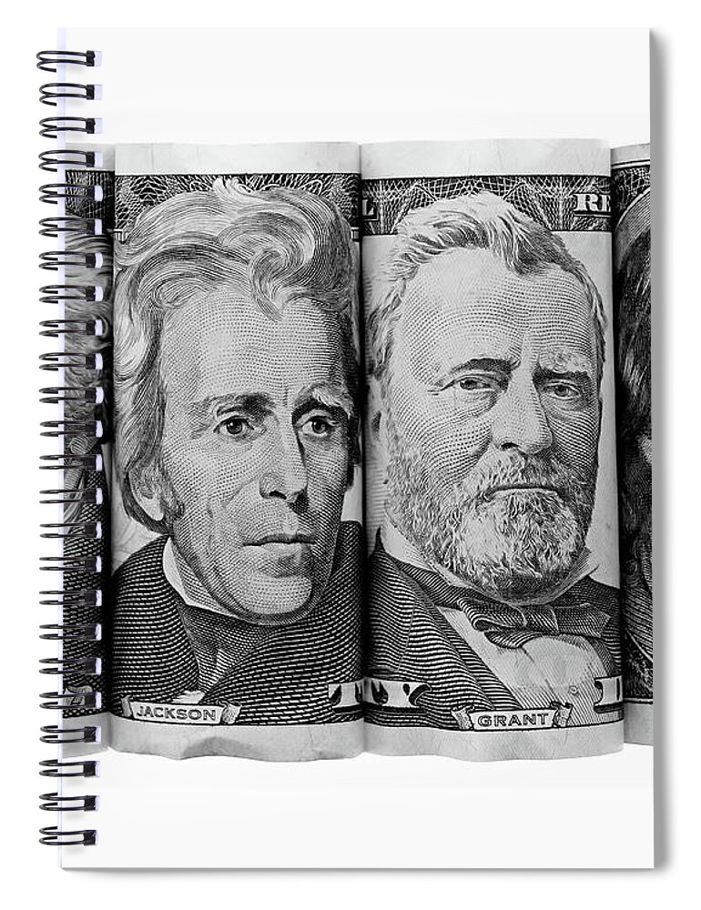 Money Spiral Notebook featuring the photograph Bank notes Black and White by Pete Klinger